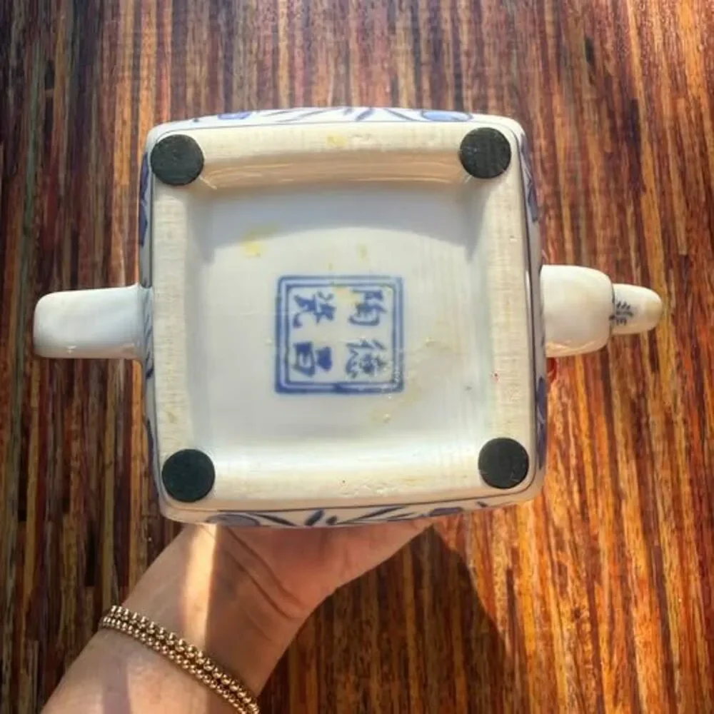 Vintage Blue and White Chinese Ceramic Fish Teapot - De Chang Tao Ci